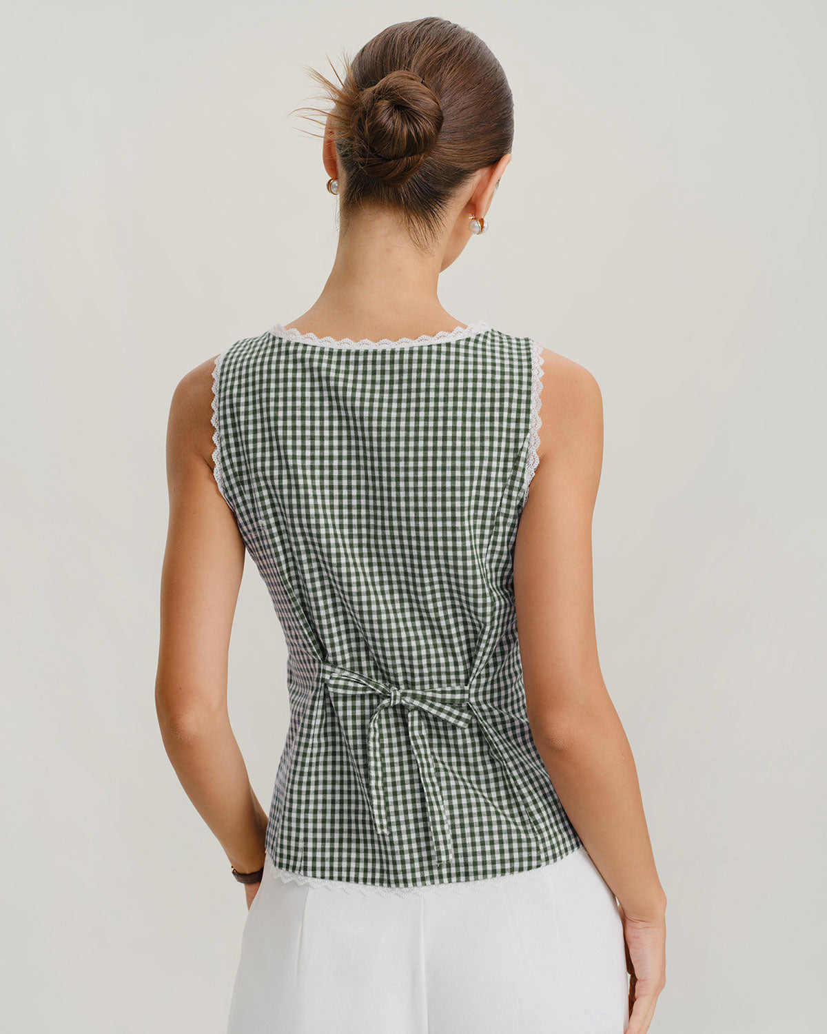 Green Boat Neck Plaid Tank Top & Reviews - Green,Light Green