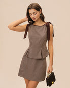 Women's Woven Cotton Tank Tops Brown Tops - RIHOAS