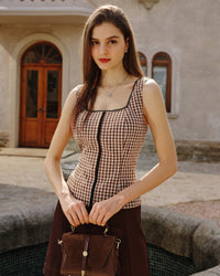 Women's Woven Cotton Tank Tops Brown Tops - RIHOAS