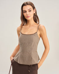 Women's Woven Cotton Tank Tops Brown Tops - RIHOAS