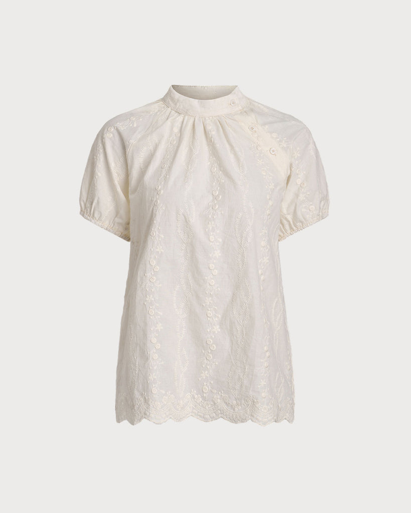 Beige Mock Neck Textured Tee - RIHOAS