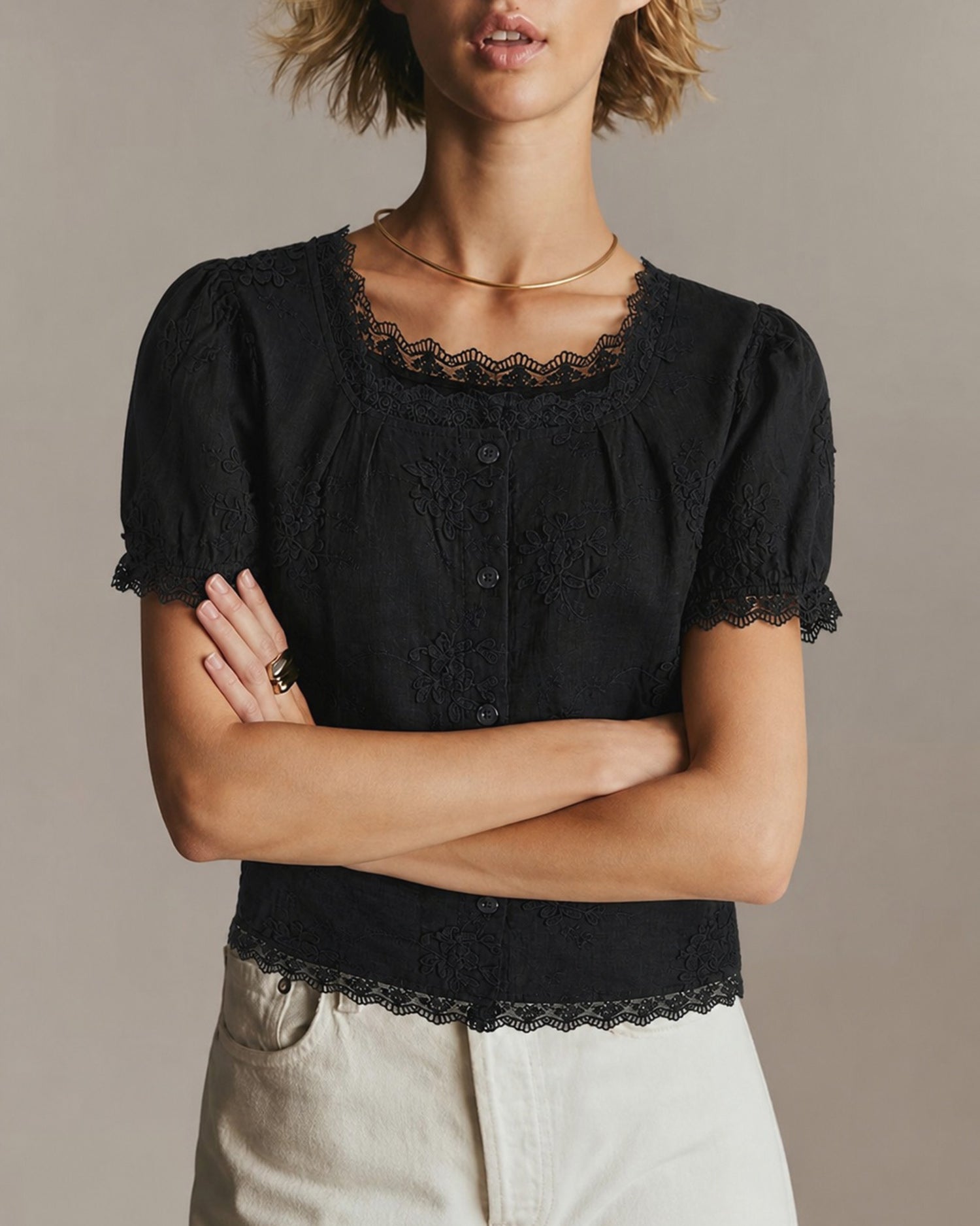 Women's Woven Cotton Top Black Tops - RIHOAS
