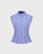 Women's Woven Cotton Top Blue Tops - RIHOAS