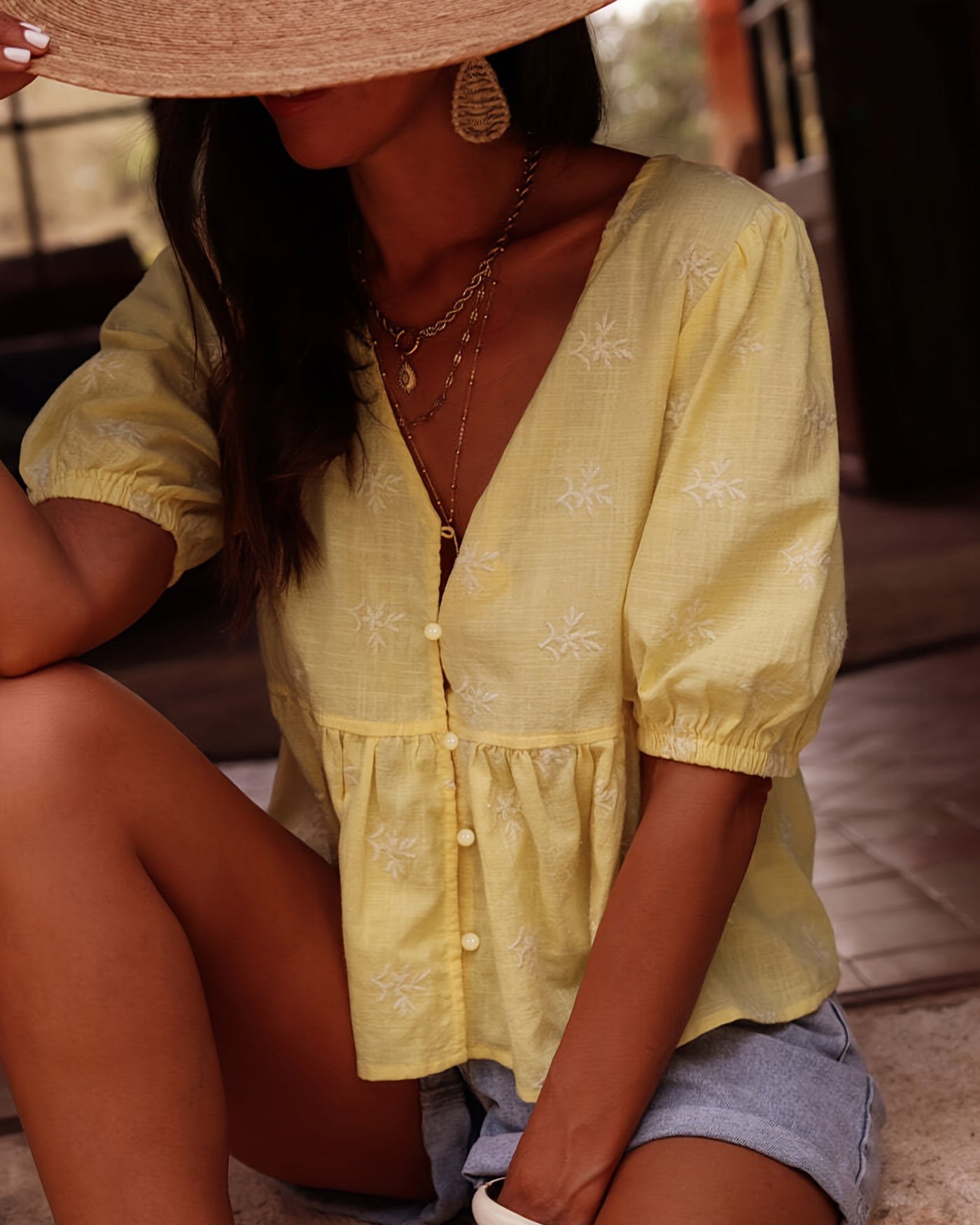 Women's Woven Cotton Top Tops - RIHOAS