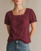 Women's Woven Cotton Top Wine Red Tops - RIHOAS