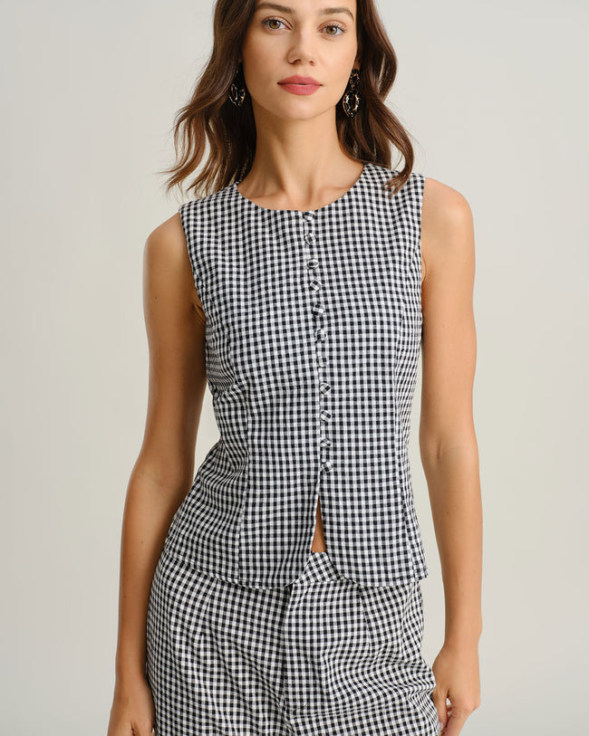 Women's Woven Cotton Vest Black Tops - RIHOAS
