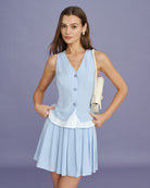 Women's Woven Cotton Vest Blue Tops - RIHOAS