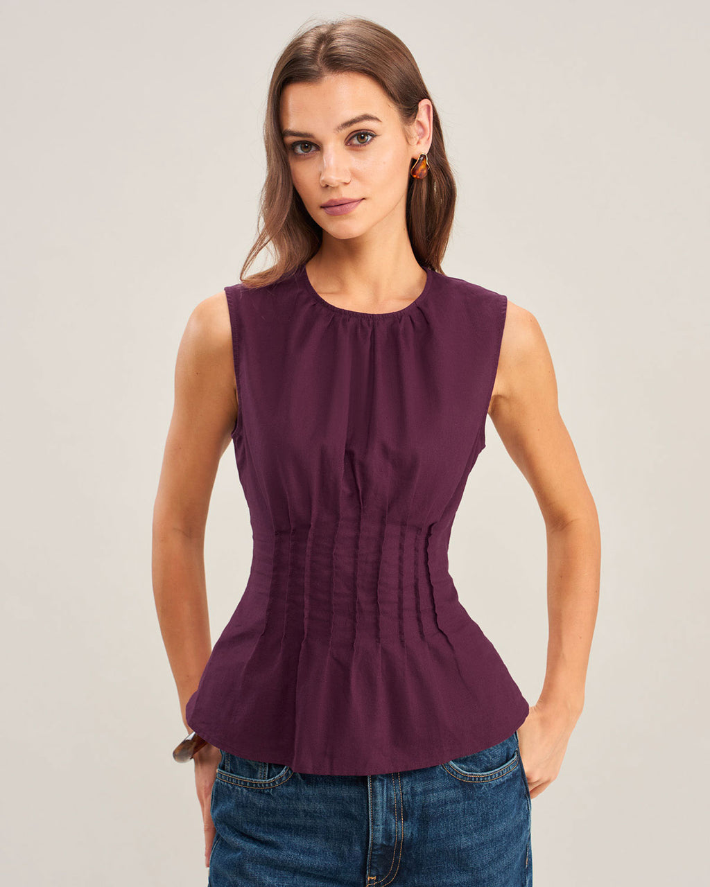 Women's Woven Cotton Vest Purple Tops - RIHOAS
