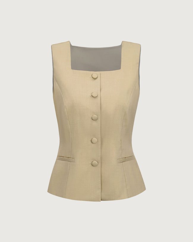 Yellow Square Neck Single Breasted Vest & Reviews - Yellow
