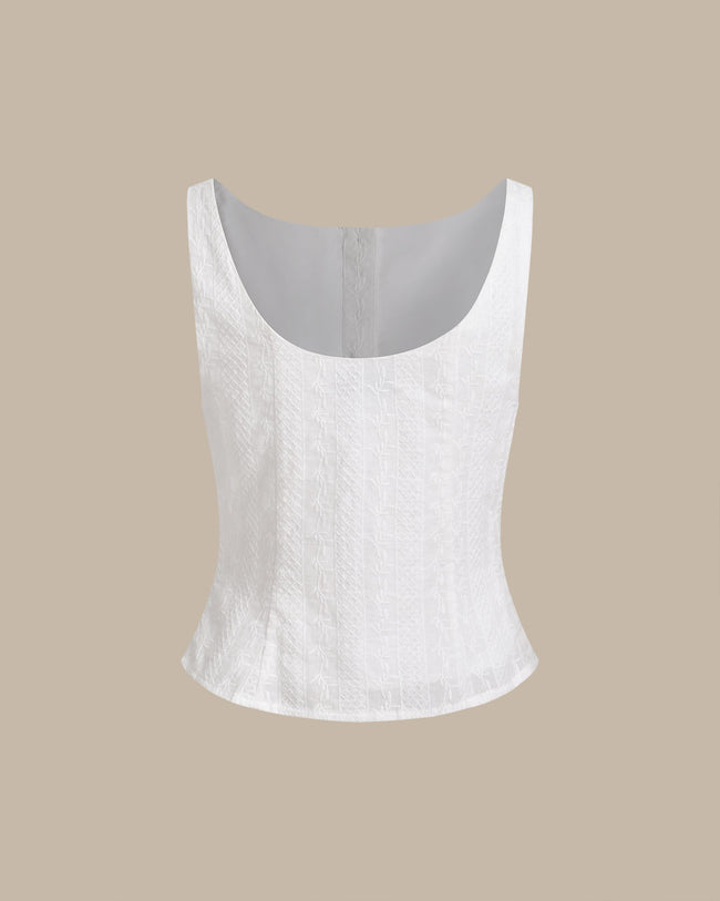 White Textured Boat Neck Button Vest & Reviews - White