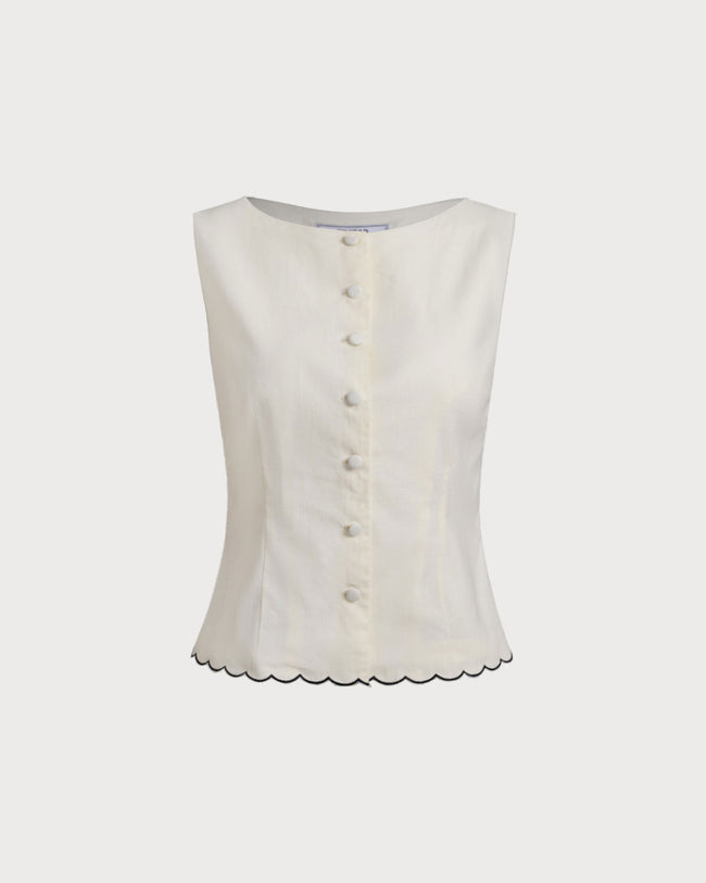 Women's Woven Cotton Vest White Tops - RIHOAS