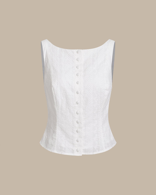 Women's Woven Cotton Vest White Tops - RIHOAS