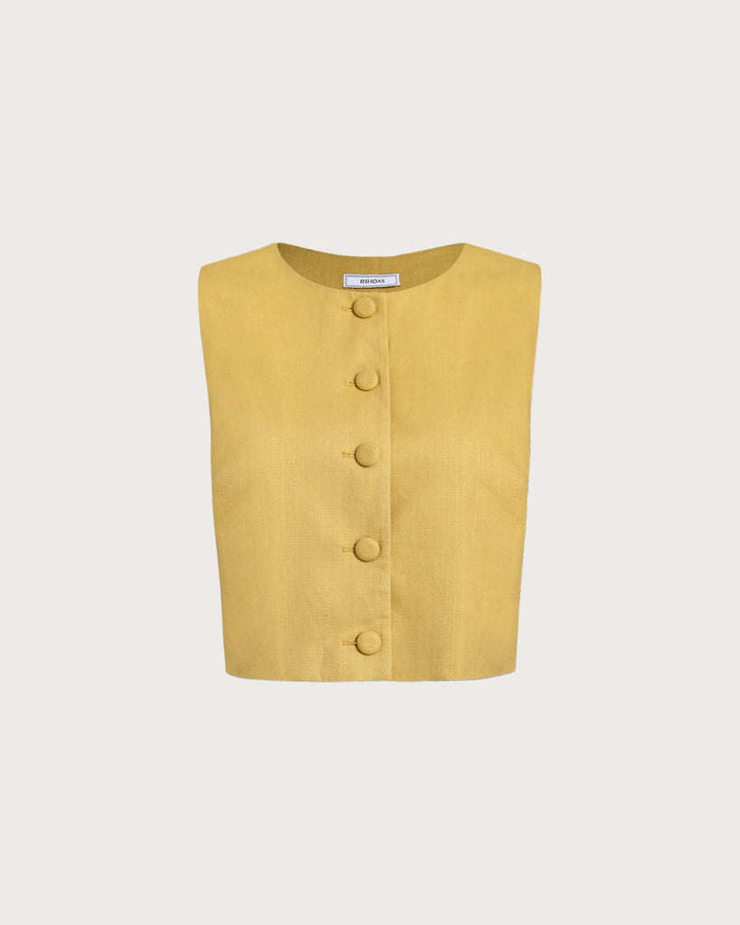 Women's Woven Cotton Vest Yellow Tops - RIHOAS
