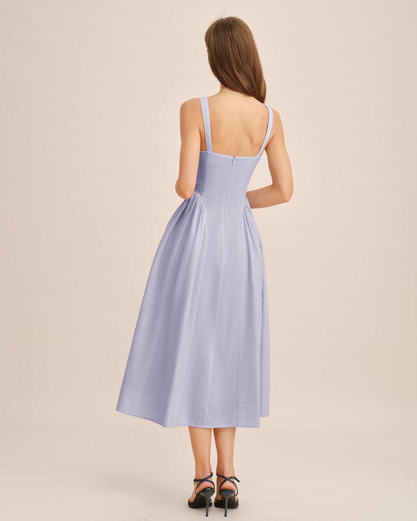 Women's Woven Linen Midi Dress Dresses - RIHOAS