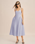 Women's Woven Linen Midi Dress Light Blue Dresses - RIHOAS