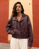 Women's Woven PU Jacket Wine Red - RIHOAS