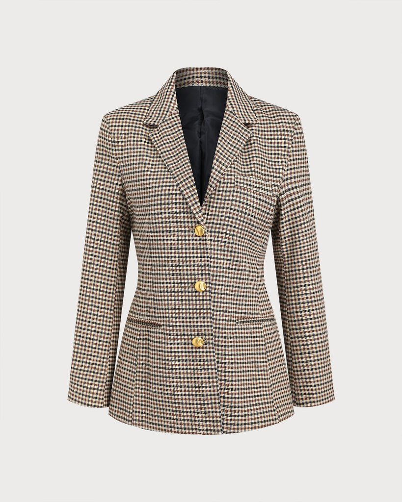 Women's Woven Polyester Blazers Khaki Outerwear - RIHOAS