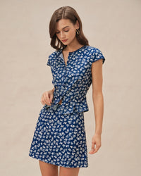 Women's Woven Polyester Blouses Blue Tops - RIHOAS