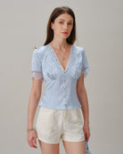 Women's Woven Polyester Blouses Blue Tops - RIHOAS