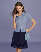 Women's Woven Polyester Blouses Blue Tops - RIHOAS