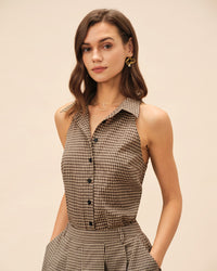 Women's Woven Polyester Blouses Brown Tops - RIHOAS