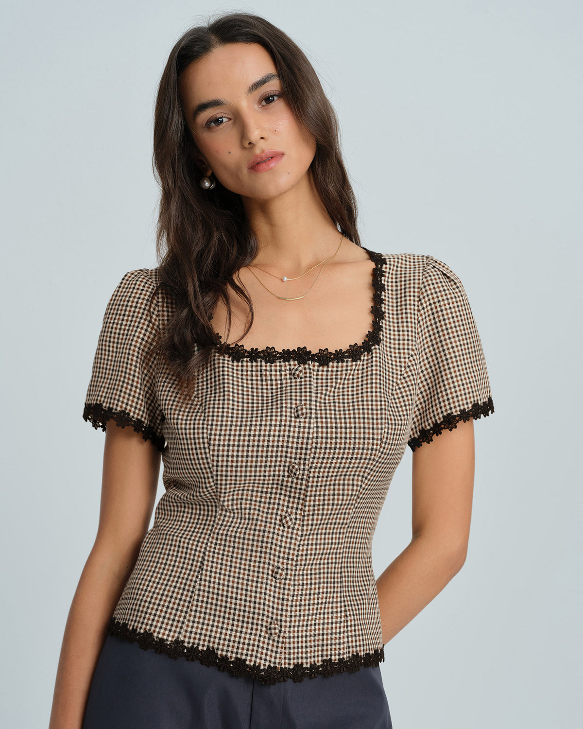Women's Woven Polyester Blouses Coffee Tops - RIHOAS