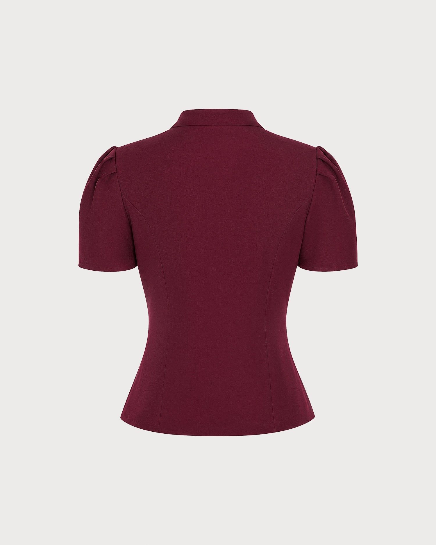 Wine Red Puffed Sleeve Button Blouse 04