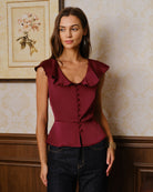 Women's Woven Polyester Blouses Wine Red Tops - RIHOAS