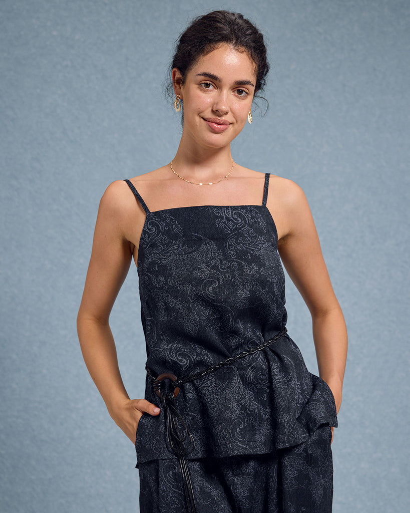 Women's Woven Polyester Camisole Blue Tops - RIHOAS