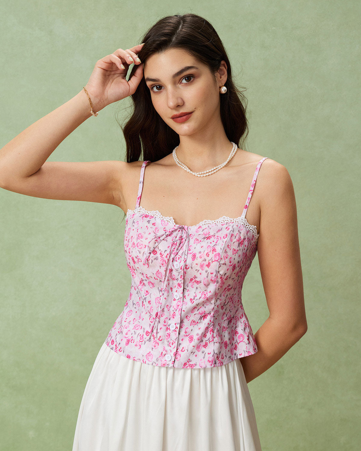 Women's Woven Polyester Camisole Pink Tops - RIHOAS