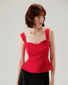 Women's Woven Polyester Camisole Tank Top Red Tops - RIHOAS