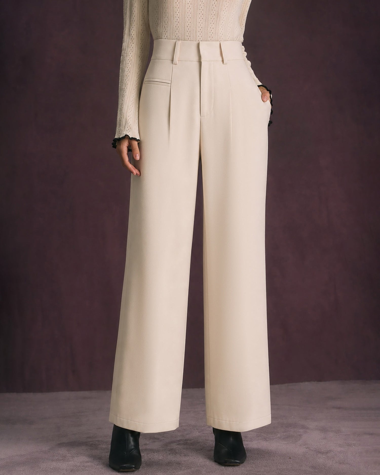 Apricot Button Pockets Straight Pants 01