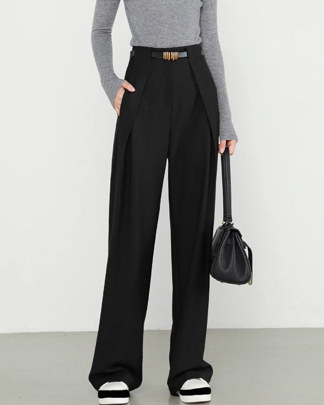 Women's Woven Polyester Casual Pants Black Bottoms - RIHOAS