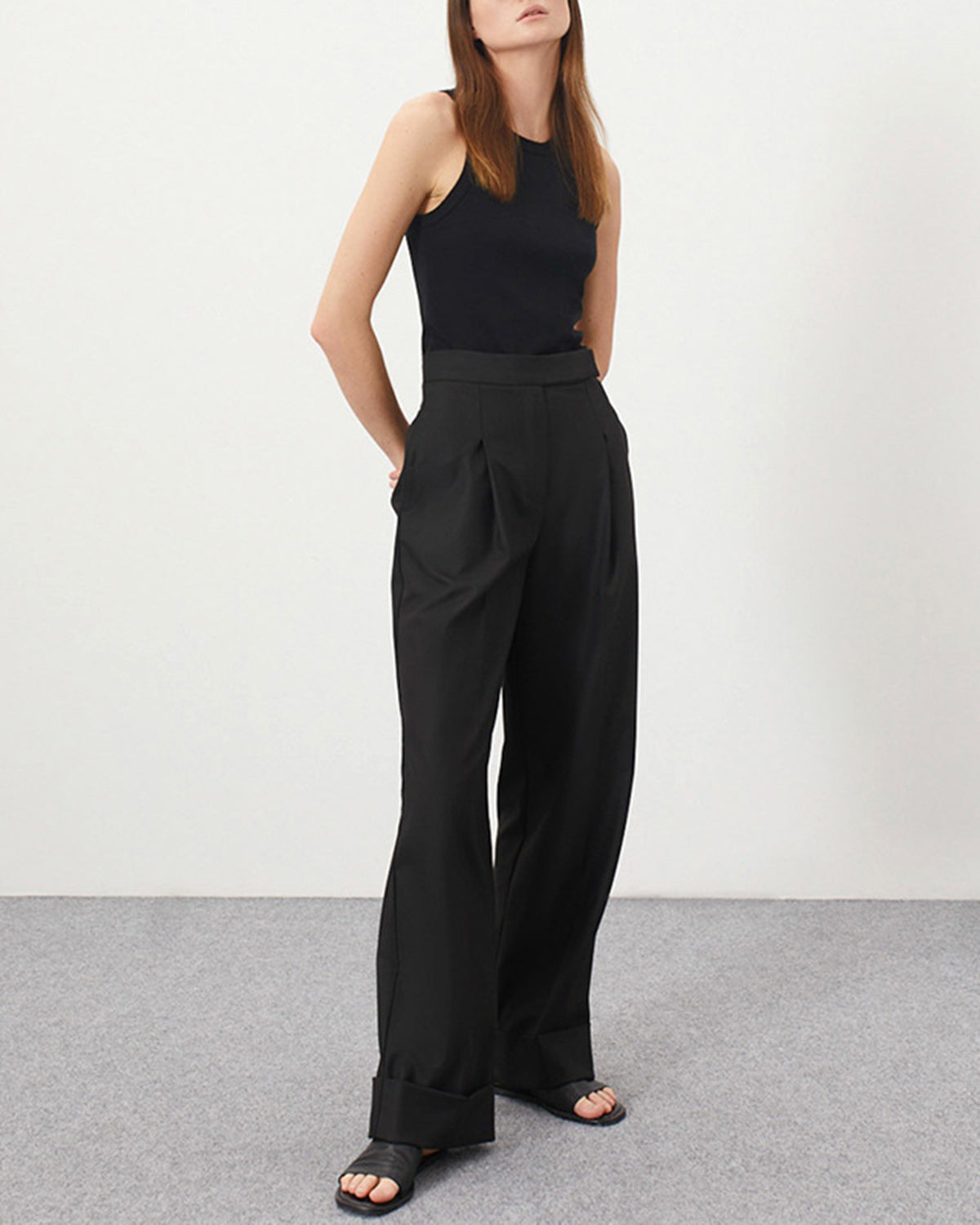 Women's Woven Polyester Casual Pants Black Bottoms - RIHOAS