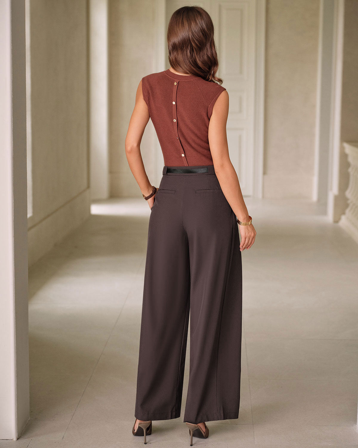 Women's Woven Polyester Casual Pants Bottoms - RIHOAS