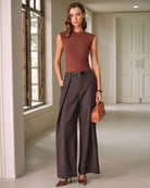 Women's Woven Polyester Casual Pants Bottoms - RIHOAS