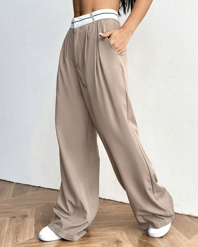 Women's Woven Polyester Casual Pants Bottoms - RIHOAS