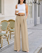Khaki Belt Pockets Straight Pants Khaki - RIHOAS