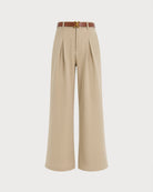 Khaki Belt Pockets Straight Pants 02
