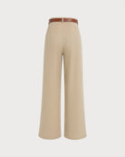 Khaki Belt Pockets Straight Pants 03