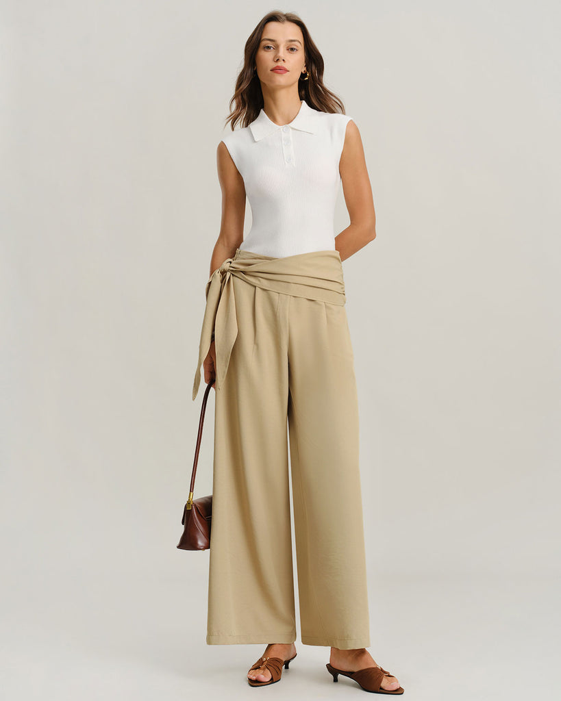 Women's Woven Polyester Casual Pants Bottoms - RIHOAS