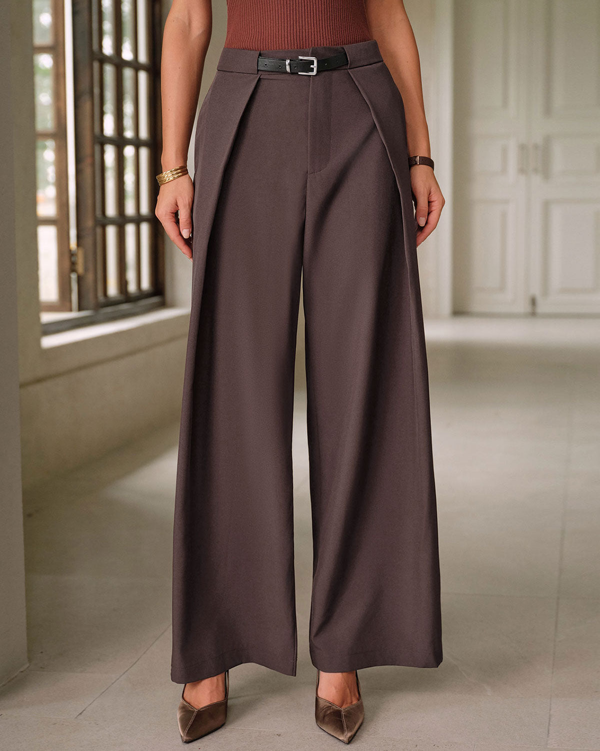 Women's Woven Polyester Casual Pants Bottoms - RIHOAS