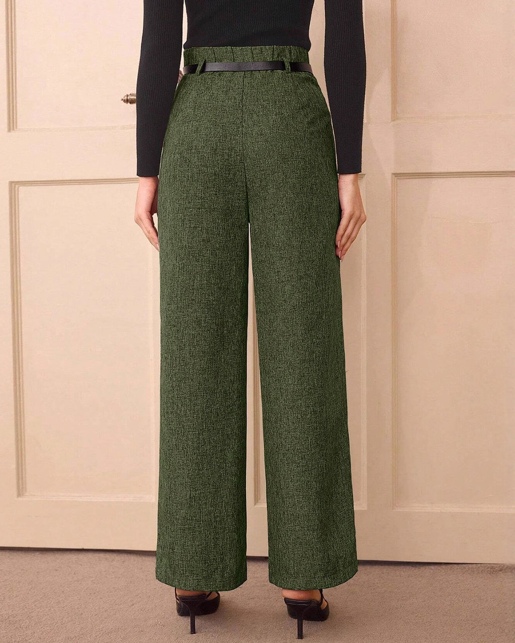 Women's Woven Polyester Casual Pants Bottoms - RIHOAS