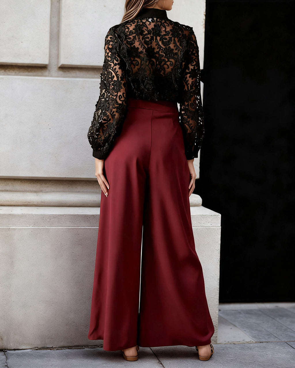 Women's Woven Polyester Casual Pants Bottoms - RIHOAS
