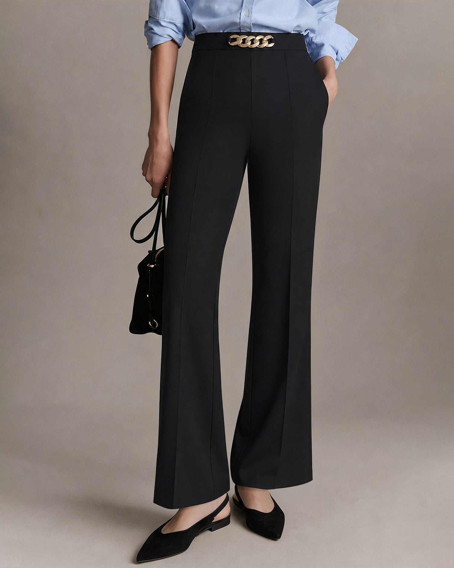 Black Button Pockets Straight Pants Black - RIHOAS