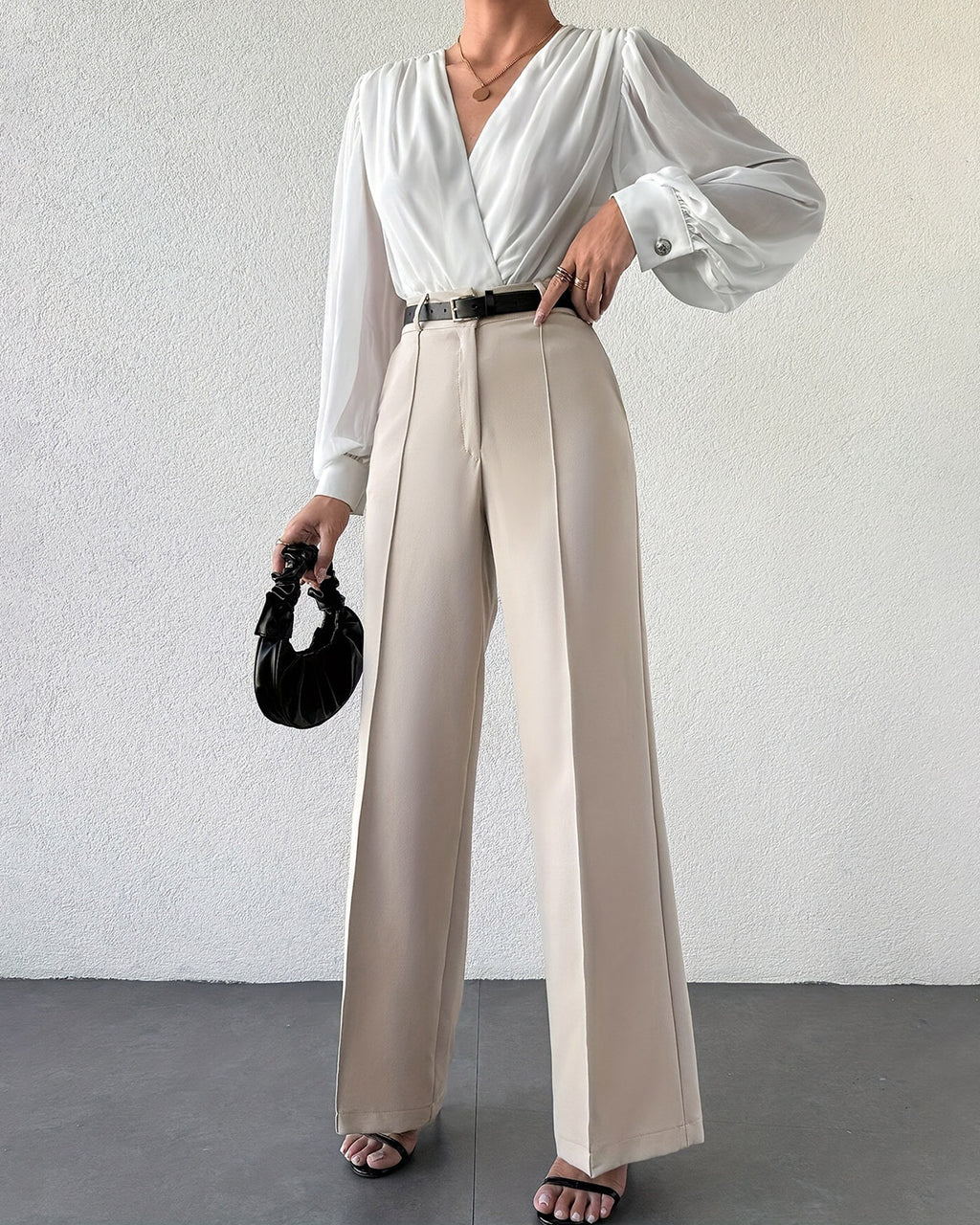 Women's Woven Polyester Casual Pants Bottoms - RIHOAS