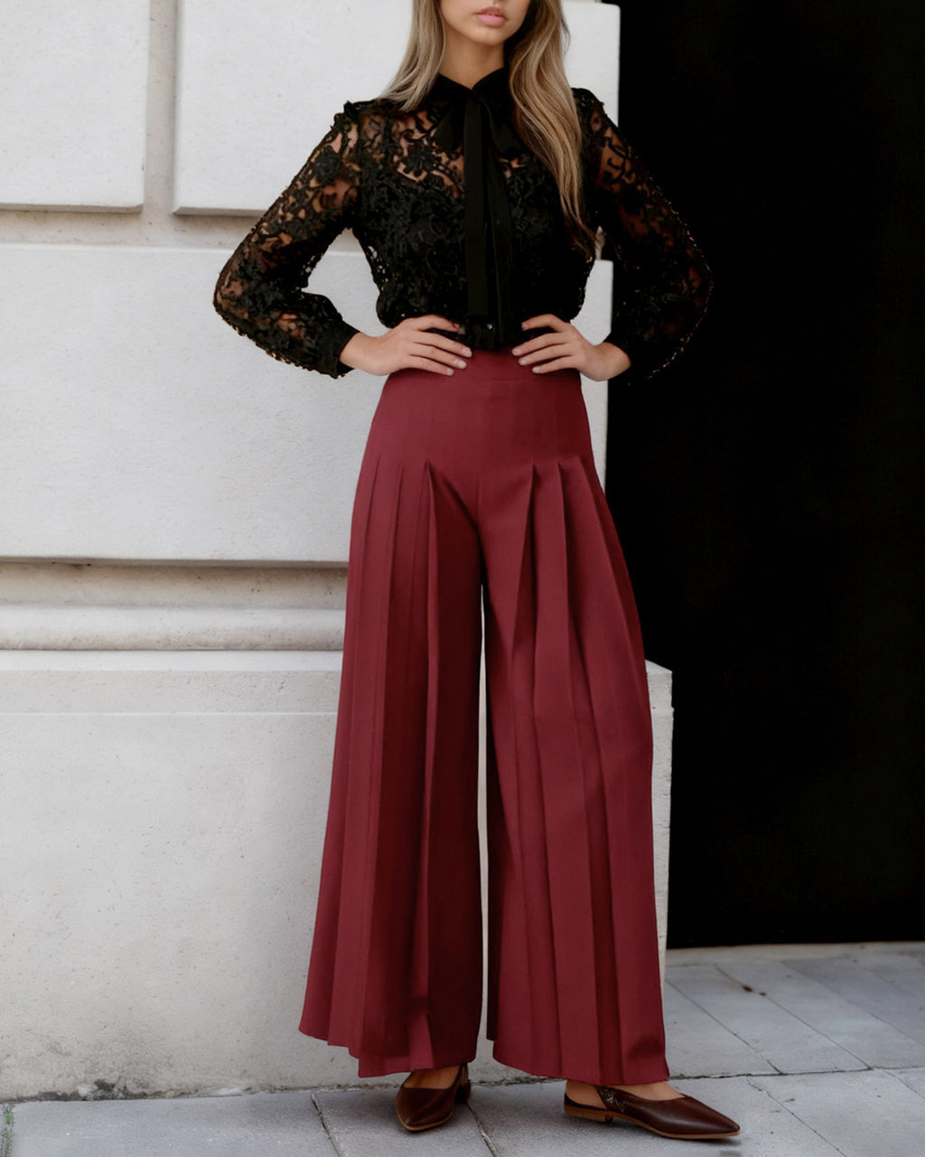 Women's Woven Polyester Casual Pants Bottoms - RIHOAS