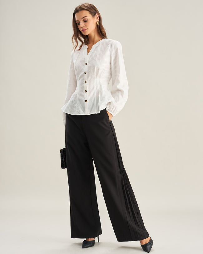 Women's Woven Polyester Casual Pants Bottoms - RIHOAS