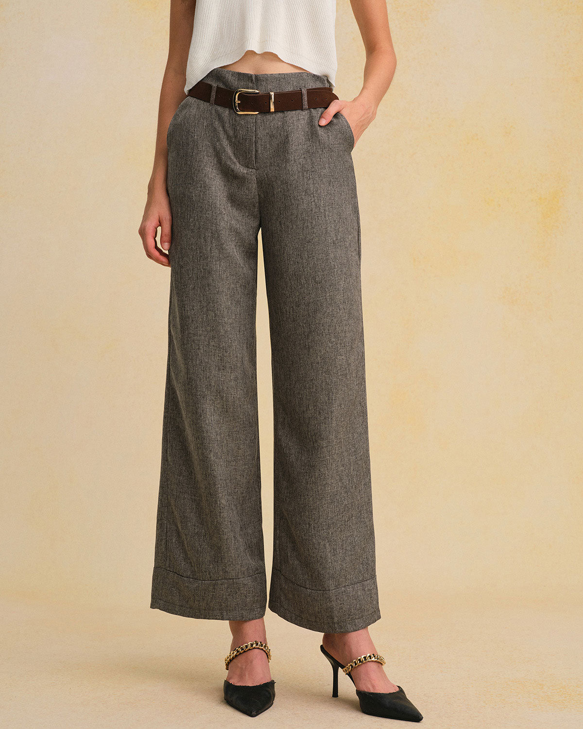 Women's Woven Polyester Casual Pants Bottoms - RIHOAS