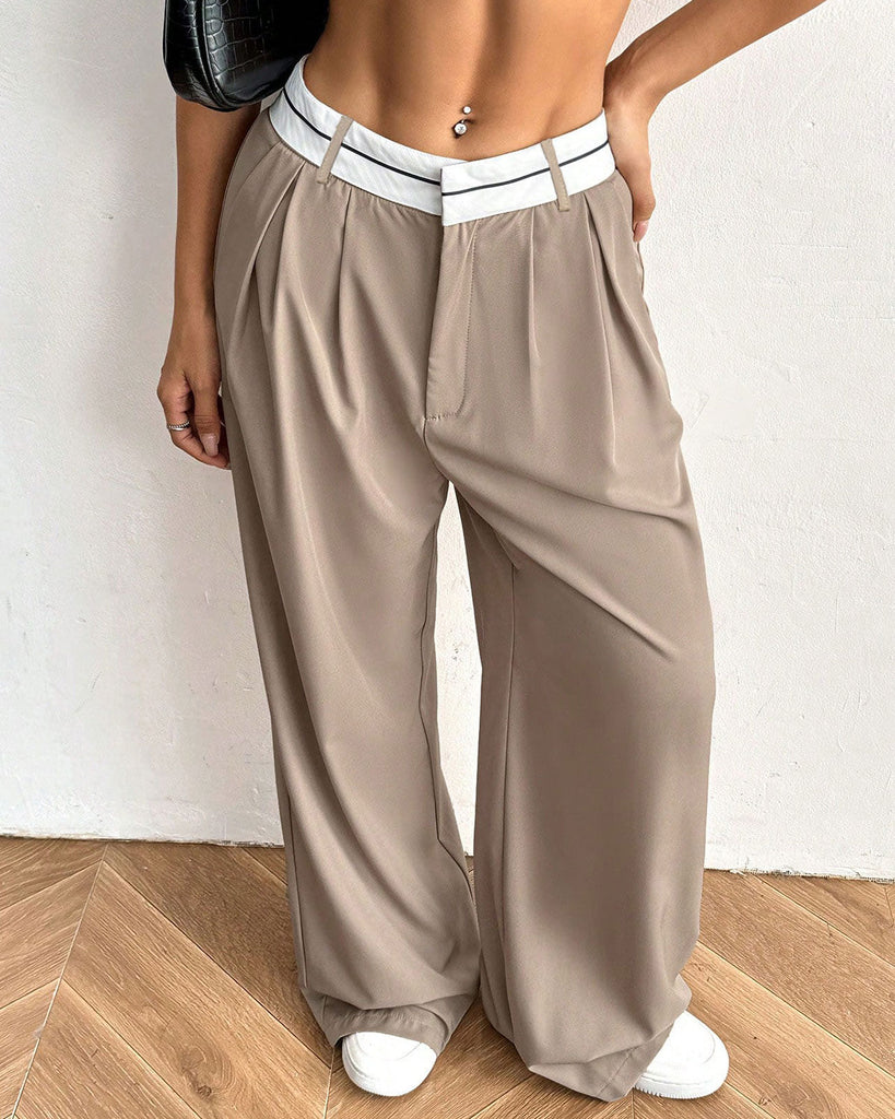 Women's Woven Polyester Casual Pants Bottoms - RIHOAS